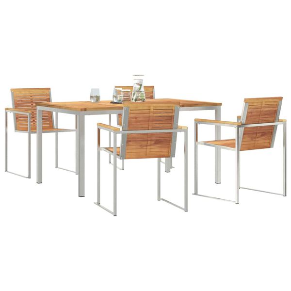 vidaXL Set da Pranzo per Giardino 5 pcs Marrone Legno di teak solido