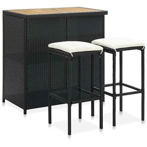 vidaXL Set da Bar 3 pz in Polyrattan Nero