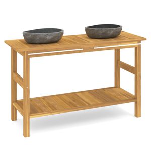 vidaXL Mobile Vanit&agrave; Bagno con Lavandini Pietra Fiume Massello di Teak