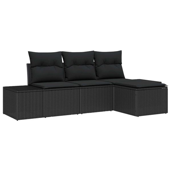 vidaXL Set Divano da Giardino con cuscino 4 pcs Nero polyrattan