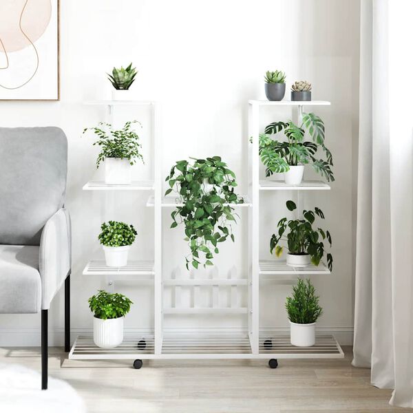 vidaXL Portafiori con Ruote 94,5x24,5x91,5 cm Ferro Bianco