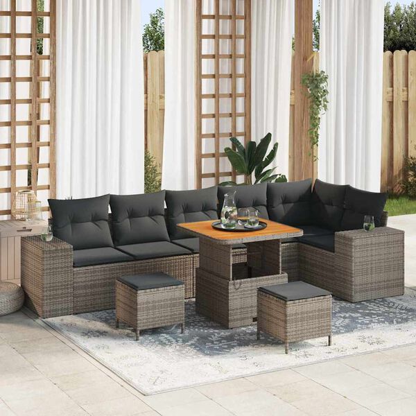 vidaXL Set Divano da Giardino con cuscino 9 pcs Grigio polyrattan
