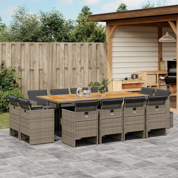 vidaXL Set da Pranzo da Giardino 13pz con Cuscini Grigio in Polyrattan