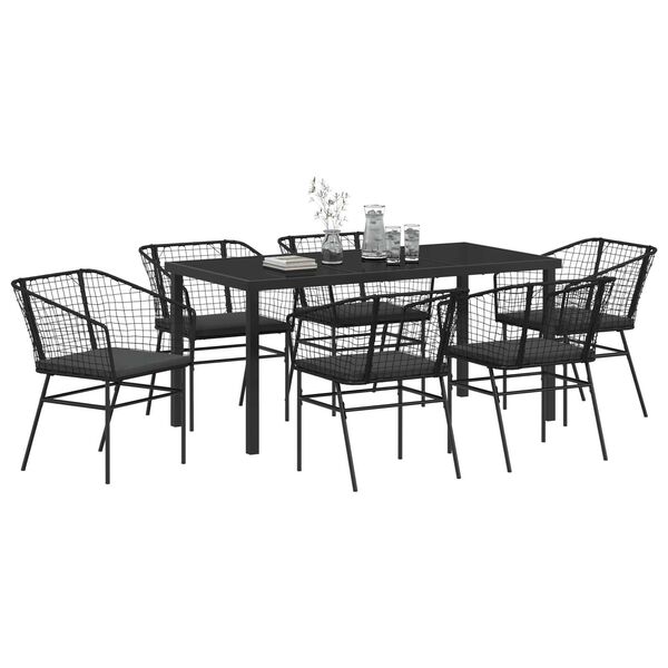 vidaXL Set da Pranzo per Giardino 7 pcs Nero polyrattan