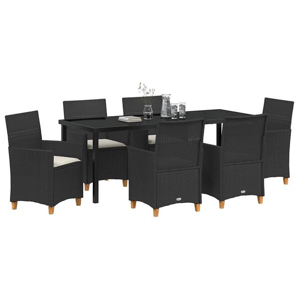 vidaXL Set da Pranzo per Giardino 7 pcs Nero polyrattan