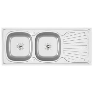 vidaXL Lavello Cucina Doppia Vasca 1200x500x155mm Argento Acciaio Inox