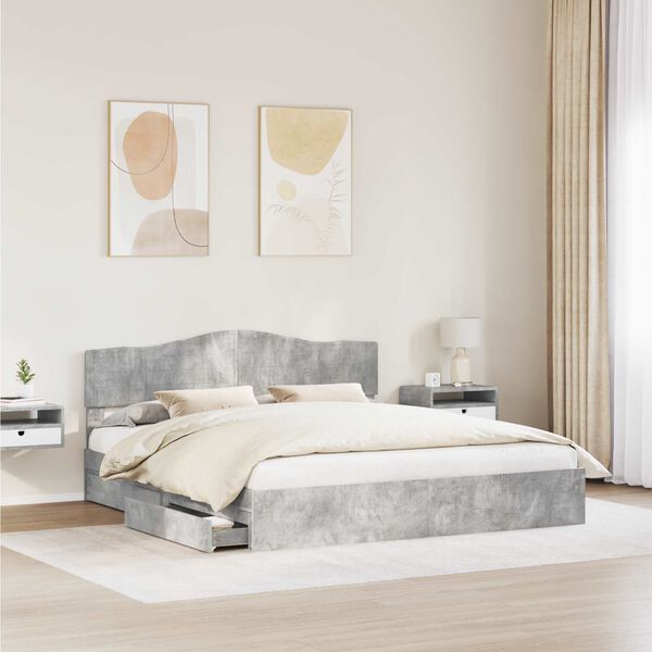 vidaXL Letto con Contenitore con testiera Grigio cemento 200 x 200 cm