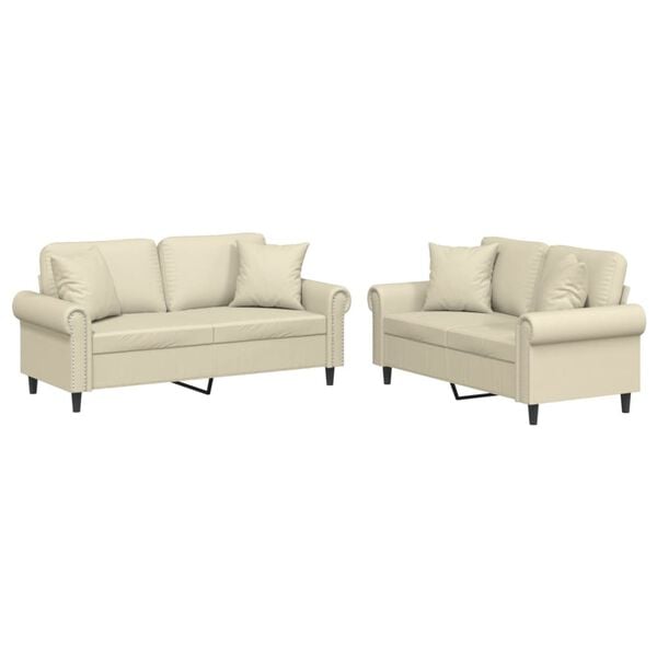 vidaXL Set di Divani 2 pz con Cuscini Crema in Similpelle