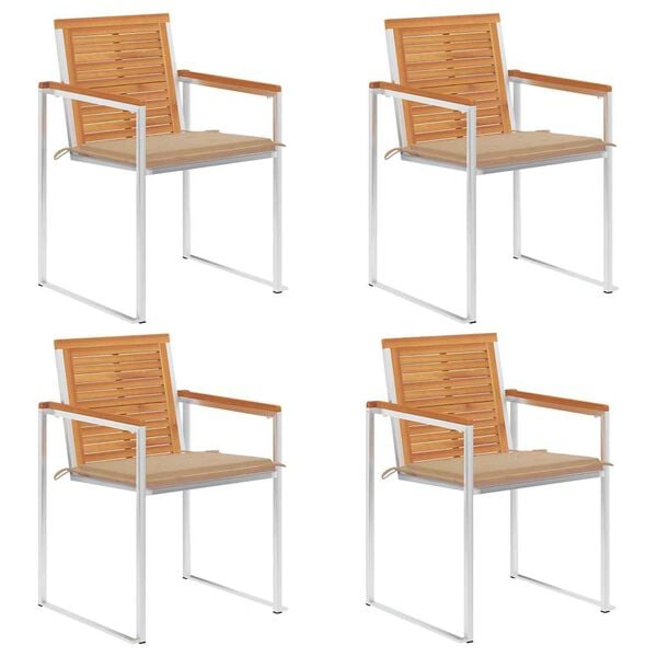 vidaXL Sedie da Giardino con Cuscini 4 pz in Legno Massello di Acacia