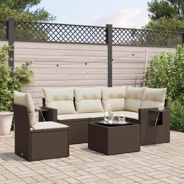 vidaXL Set Divano da Giardino 6 pz con Cuscini Marrone in Polyrattan