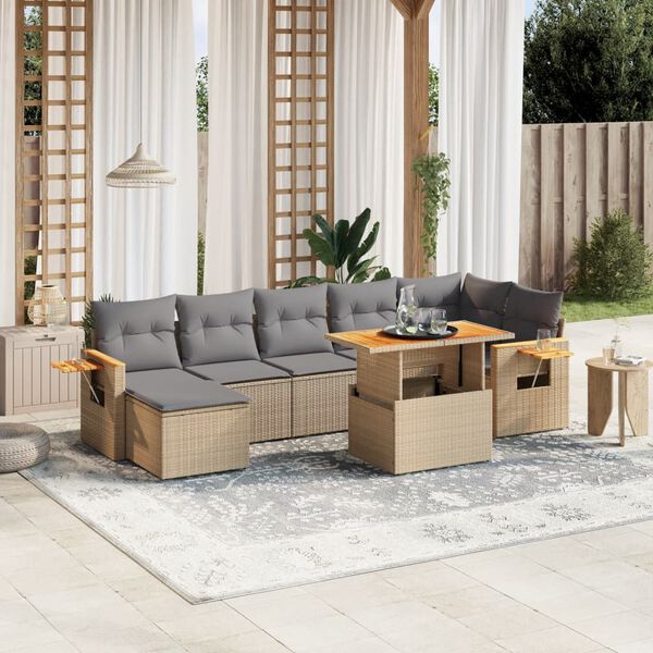 vidaXL Set Divano da Giardino 8 pz con Cuscini Beige in Polyrattan