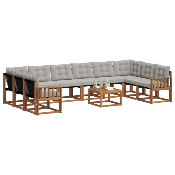 vidaXL Set di divani da esterno 11 pcs Grigio Naturale e Chiaro