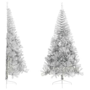 vidaXL Albero di Natale a Met&agrave; con Supporto Argento 210 cm PET