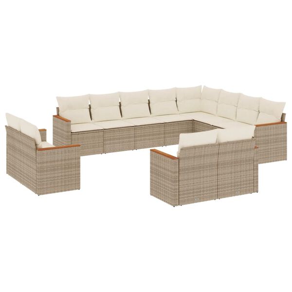 vidaXL Set Divani da Giardino 12 pz con Cuscini Beige in Polyrattan