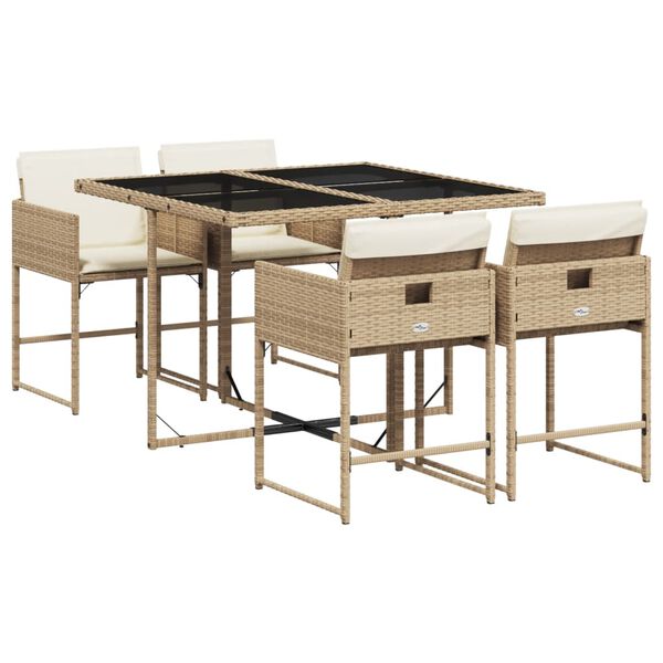 vidaXL Set da Pranzo da Giardino 5 pz con Cuscini Beige in Polyrattan