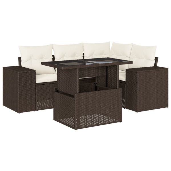vidaXL Set Divano da Giardino 5 pz con Cuscini Marrone in Polyrattan