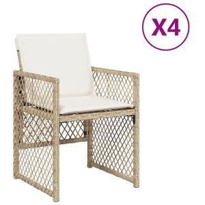 vidaXL Sedie da Giardino con Cuscini 4 pz Beige in Polyrattan