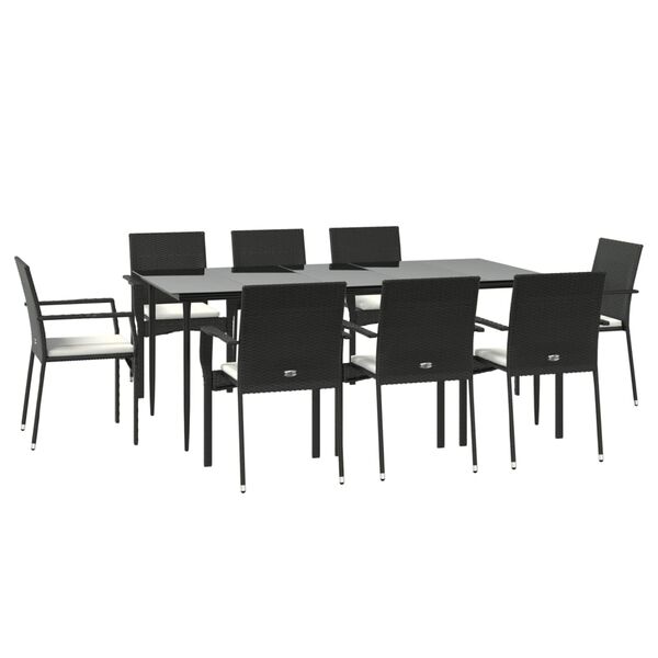 vidaXL Set da Pranzo da Giardino 9 pz con Cuscini Nero in Polyrattan