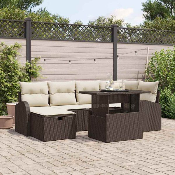 vidaXL Set Divano da Giardino con cuscino 7 pcs Marrone Poly Rattan