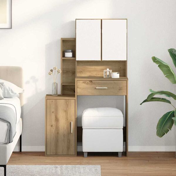 vidaXL Tavolo da Trucco con porta Rovere artigianale 80 x 35 x 132 cm