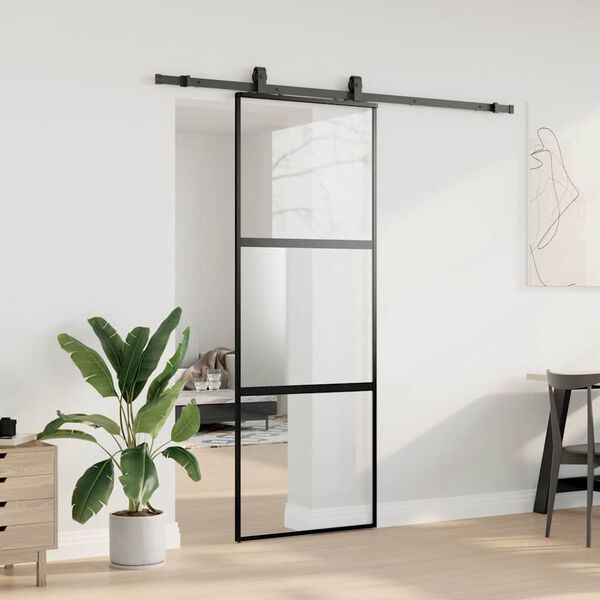 vidaXL Porta Scorrevole Set Ferramenta Nera 76x205 cm Vetro Temperato