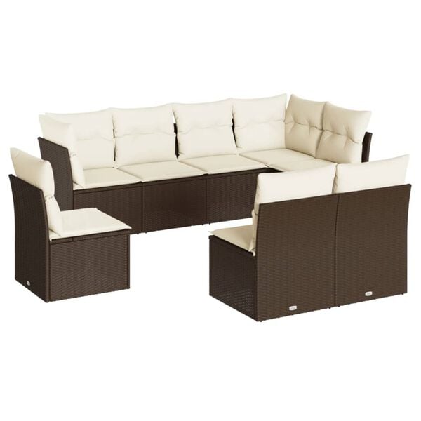 vidaXL Set Divani da Giardino 8 pz con Cuscini Marrone in Polyrattan