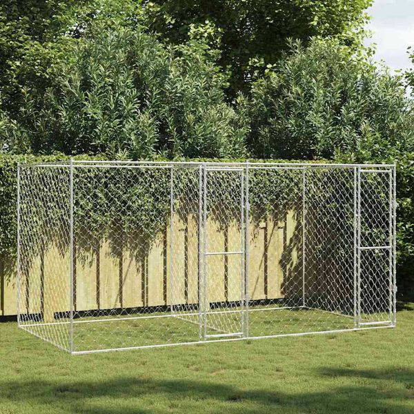vidaXL Gabbia per cani Argento 400 x 200 x 200 cm Acciaio zincato