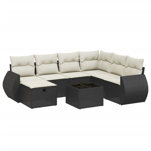 vidaXL Set Divani da Giardino con Cuscini 8 pz Nero in Polyrattan