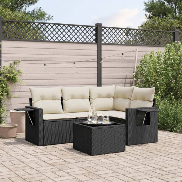 vidaXL Set Divani da Giardino 5 pz con Cuscini in Polyrattan Nero