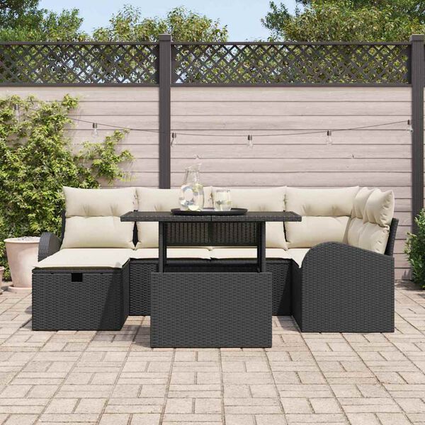 vidaXL Set Divano da Giardino con cuscino 7 pcs Nero Poly Rattan