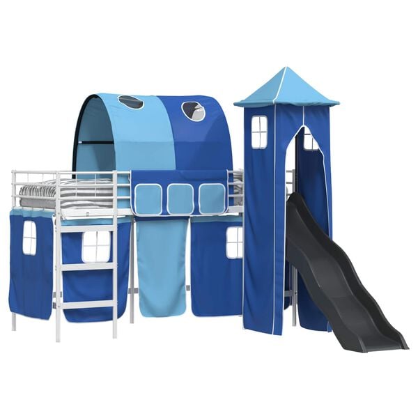 vidaXL Struttura del letto loft per bambini Bianco e Blu 74,5 x 190 cm