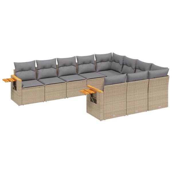 vidaXL Set Divano da Giardino 10 pz con Cuscini Beige in Polyrattan