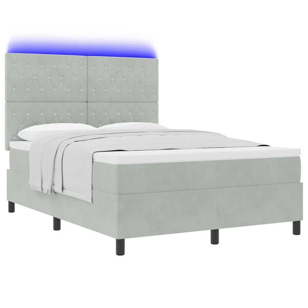 vidaXL Letto a Sorgente LED Grigio chiaro 160 x 200 cm Velluto