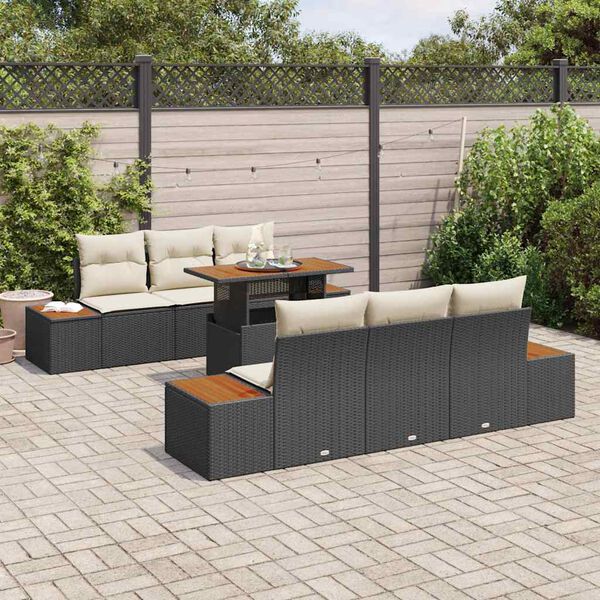 vidaXL Set Divano da Giardino con archiviazione 7 pcs Nero Poly Rattan