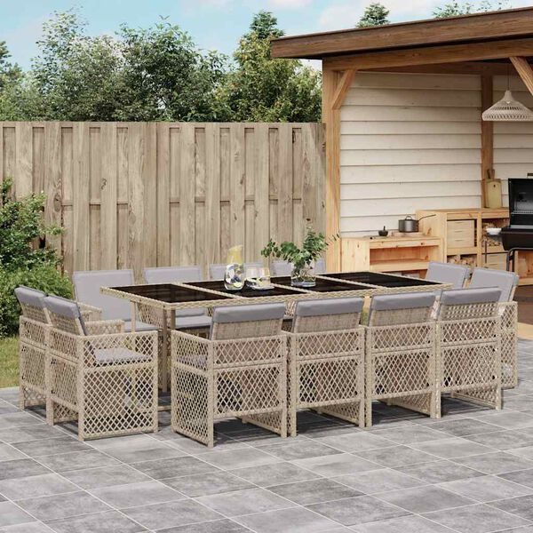 vidaXL Set Pranzo da Giardino 13 pz con Cuscini Beige Misto Polyrattan