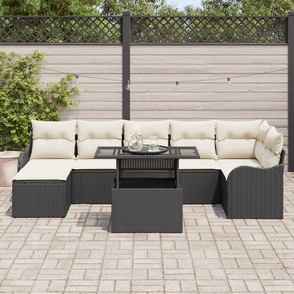 vidaXL Set Divano da Giardino con cuscino 8 pcs Nero Poly Rattan
