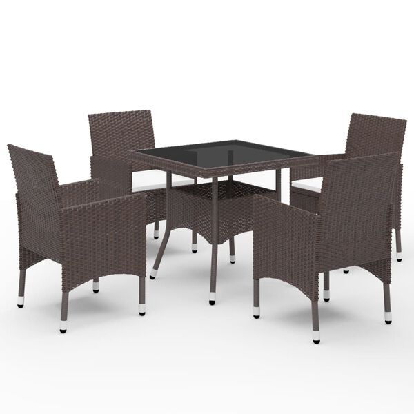 vidaXL Set da Pranzo da Giardino 5 pz Marrone in Polyrattan e Vetro
