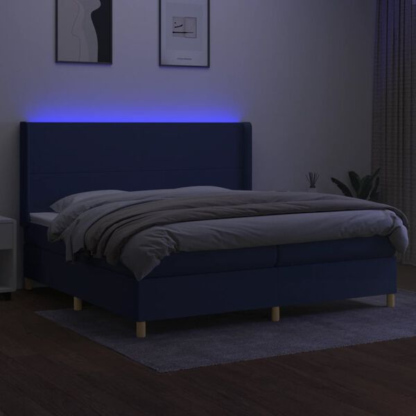 vidaXL Letto a Molle Materasso e LED Blu 200x200cm in Tessuto