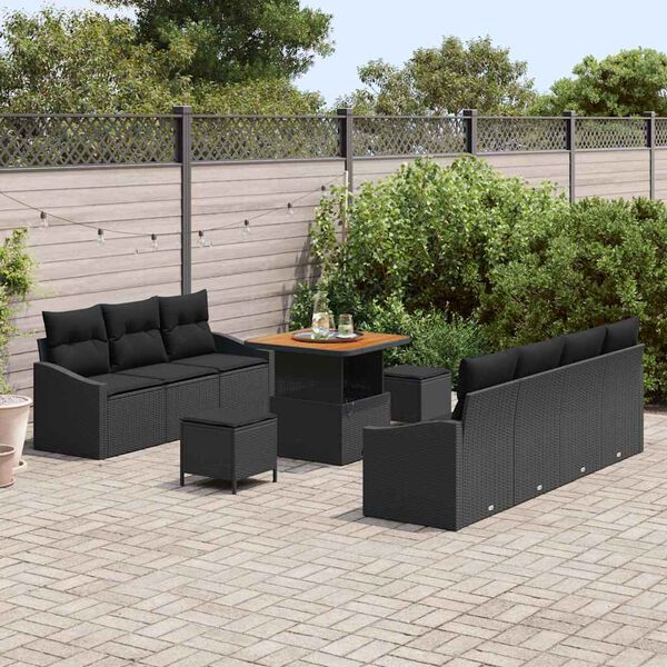 vidaXL Set Divano da Giardino con cuscino 10 pcs Nero polyrattan