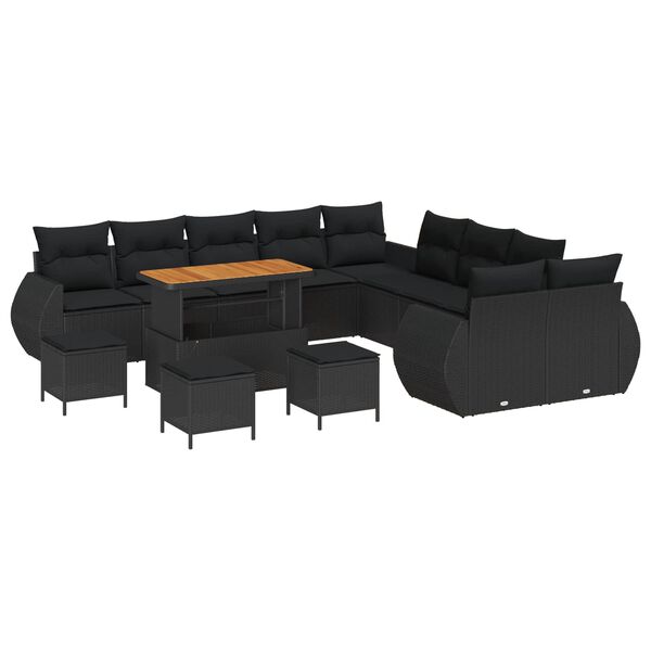 vidaXL Set Divano da Giardino 14 pcs Nero polyrattan