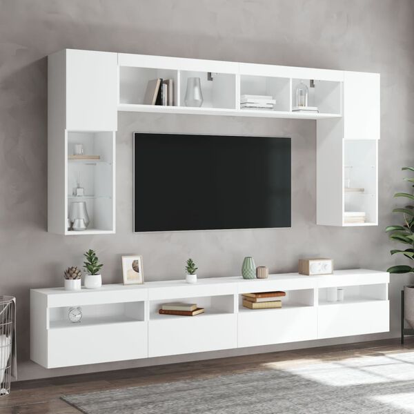 vidaXL Set Mobili TV a Muro 8 pz con Luci LED Bianco