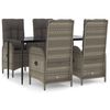 vidaXL Set da Pranzo Giardino 5pz Nero e Grigio con Cuscini Polyrattan