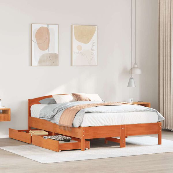 vidaXL Letto senza Materasso Marrone Cera 135x190 cm in Legno di Pino