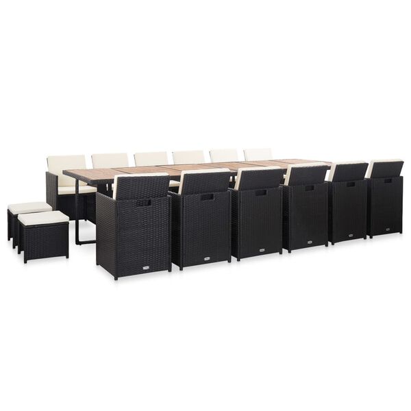 vidaXL Set da Pranzo da Giardino 17 pz con Cuscini in Polyrattan Nero