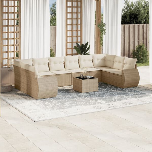 vidaXL Set Divani da Giardino 11 pz con Cuscini Beige in Polyrattan