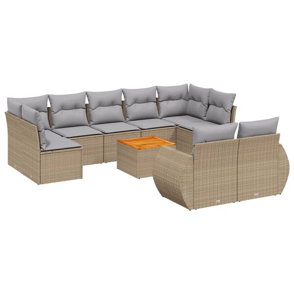 vidaXL Set Divano da Giardino 10 pz con Cuscini Beige in Polyrattan