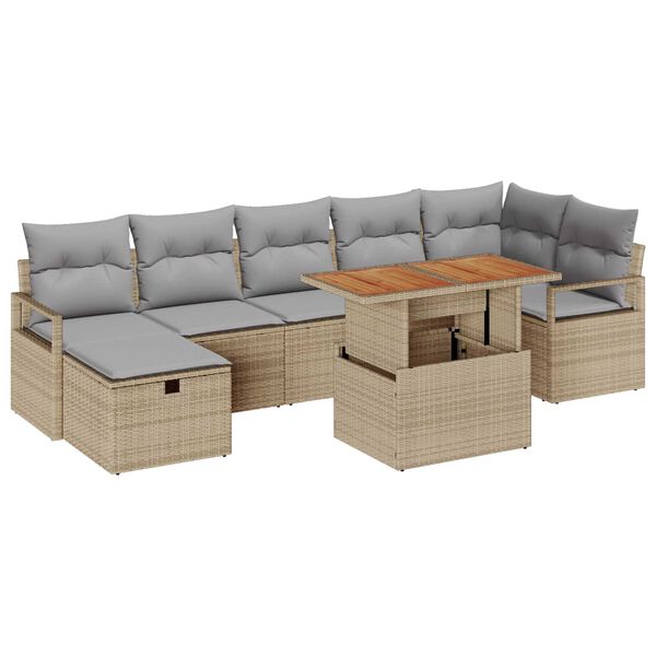 vidaXL Set Divano da Giardino con cuscino 8 pcs Beige Poly Rattan