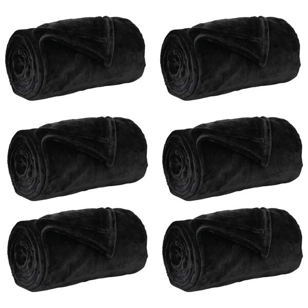 vidaXL Coperte da Pile 6 pcs Nero 150 x 200 cm Panno
