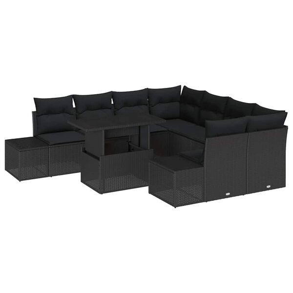 vidaXL Set Divano da Giardino con cuscino 9 pcs Nero polyrattan