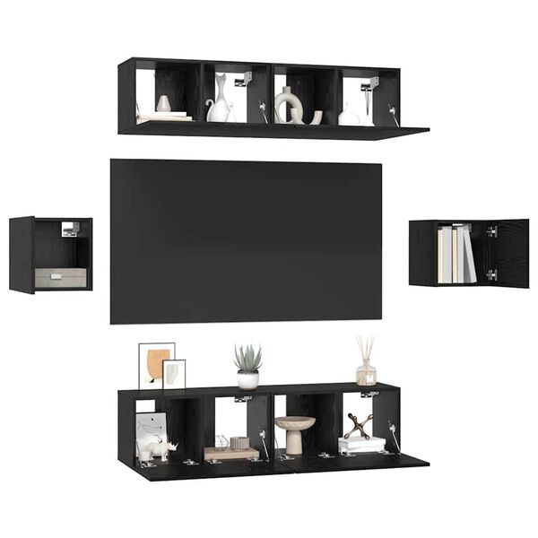 vidaXL Set mobile TV 6 pcs Rovere nero Legno multistrato